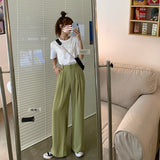 Summer Loose Casual Long Women Fashion Thin High Waist Pants Black Simple Wide-leg Pants Trousers Korean