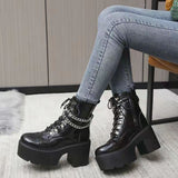 Winter Gothic Punk Womens Platform Boots Black Buckle Strap Zipper Creeper Wedges Shoes Mid Calf Military Combat Boots Women