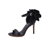 goosudu Flower Shoes Woman European And American-Style Big Flower Sandals Shoes Evening Nightclub Shoes Black Powder High Heels Sandals