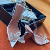 goosudu Fashion brand Rhinestones Bowknot Women Pumps Sexy clear PVC Slingback High heels Jelly Shoes Summer Ladies Wedding Bridal Shoes