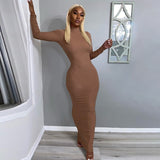 goosudu  Long Sleeve Solid Backless Skinny  Ribbed Maxi Dress Autumn Winter Women Fashion Sexy Party Club Outfits