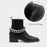 goosudu Shoes For Women Autumn Winter Fashion Show All-match White/Black Metal Chain Decoration Martin Chelsea Boots Thick-soled Ca