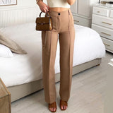 Goosudu High Waisted Casual White Trousers Women Brown Stright Pants Office Lady Korean Style Women Pantalones De Mujer