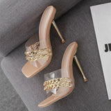 goosudu Ins style Chains Transparent PVC Women Slippers Fashion Square toe stiletto High heels Mules Sandals Summer Female Slides Shoes