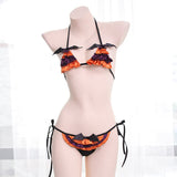 Japanese Sexy Bat Lingerie Set Satin Cosplay Halloween Party Little Devil Costume Sexy Pajamas Women Mini Micro Bra Panties