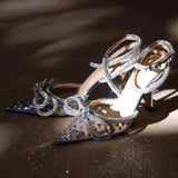 goosudu Brand Luxury Crystal Sequined Bowknot Women Pumps Sexy Ankle Strap High heels Female Sandals Summer Fashion Wedding Prom Shoes