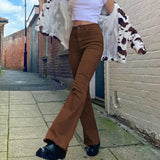 Vintage Brown Y2K Mom Jeans Women’s Streetwear Skinny Stretch Classic Denim Flare Pants Harajuku Fashion Trousers Female