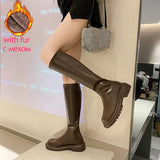 goosudu Women's Knee High Boots Soft Leather Zipper Ladies Shoes Winter Long Boots Platform Footwear Woman Fashion Warm Boots