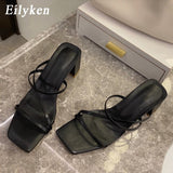 goosudu Elegant Women Dress Shoes Summer Outdoor Beach Clip Toe Narrow Band Square Heels Slippers Fashion Peep Toe Sandalen