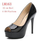 goosudu Sexy Women Dress Pumps Wedding Fetish Shoe 16CM High Heels Peep toe Platform Patent Leather Nighclub Shoes Women Black Pumps