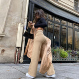 Goosudu  High Waist Solid Zip Up Botton Wide Leg Pants Autumn Winter Women Fashion Streetwear Casual Trousers