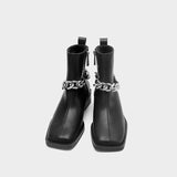 goosudu Shoes For Women Autumn Winter Fashion Show All-match White/Black Metal Chain Decoration Martin Chelsea Boots Thick-soled Ca