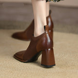 goosudu Spring/Autumn Women Party Prom Chunky Heel Pumps Genuine Leather Pumps Square Toe Loafers Woman High Heels Shoes for Women