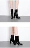 Fashion Gold Silver Patent Leather Women Ankle Boots Pointed Toe Square High Heels Shoes Chelsea Botas De Mujer