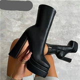 Sexy Chunky High Heels Ankle Shoes For Women Punk Style Zipper Thick Platform Elasticity Microfiber Boots Sapatos Femininos