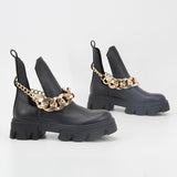 goosudu ZA Winter High Quality Platform Gold Chain Fashion Ankle Boots Women Cool Punk Motorcycles Shoes ботинки женские