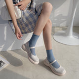 goosudu Retro Mary Janes Leather Pumps Med Heel Square Toe Buckle Sandals Summer Autumn Fashion Women Shoes Heels 4 cm