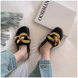 goosudu  New Brand Women Slipper Fashion Chain Decor Round Toe Flats Mules Lazy Loafer Women Outdoor Slides Slip On Sandal