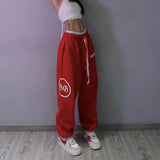 goosudu  Summer hip-hop Letter printing graphic sweatpants Red pants for women Y2K Harajuku high waist loose casual pants Trousers