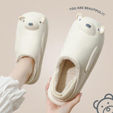 goosudu  Winter Waterproof Cotton Outdoor Women Indoor Slides Soft Thick Slippers Couple Non-slip Warm Cartoon Plush Sandals