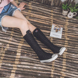 goosudu  new fashion 3Colors women's canvas boots lace zipper knee high boots boots flat shoes casual high help punk shoes girls