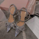 goosudu Brand Luxury Crystal Sequined Bowknot Women Pumps Sexy Ankle Strap High heels Female Sandals Summer Fashion Wedding Prom Shoes