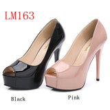 goosudu Sexy Women Dress Pumps Wedding Fetish Shoe 16CM High Heels Peep toe Platform Patent Leather Nighclub Shoes Women Black Pumps