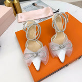 goosudu New Women Sandals Fashion big bowknot High heels Wedding Party Shoes Luxury Crystal Satin Ankle strap Summer Bridal Shoes