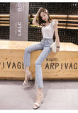 Goosudu spring new Flare Set auger Jeans Woman Denim Trousers Vintage Women Clothes Fall High Waist Pants Stretchy Jeans