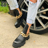 goosudu ZA Winter High Quality Platform Gold Chain Fashion Ankle Boots Women Cool Punk Motorcycles Shoes ботинки женские