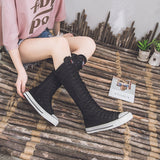 goosudu  new fashion 3Colors women's canvas boots lace zipper knee high boots boots flat shoes casual high help punk shoes girls