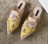 goosudu  Spring Women Slipper Embroidery Flower Sandal Shoes Slip On Pointed Toe Mules Low Heel Casual Slides Big Size 41