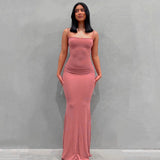 goosudu  Satin Slip Sleeveless Backless Slim Sexy Maxi Dress Spring Women  Party Y2K Concise Bodycon Elegant  Clothing