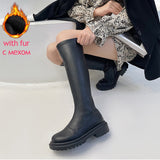 goosudu Women's Knee High Boots Soft Leather Zipper Ladies Shoes Winter Long Boots Platform Footwear Woman Fashion Warm Boots