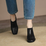 goosudu Spring/Autumn Women Party Prom Chunky Heel Pumps Genuine Leather Pumps Square Toe Loafers Woman High Heels Shoes for Women