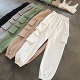 goosudu Spring Autumn Vintage Patchwork Joggers Sweatpants Harajuku Woman Trousers Elastics High Waist Solid Pants 5 Colors