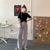 Summer Loose Casual Long Women Fashion Thin High Waist Pants Black Simple Wide-leg Pants Trousers Korean