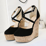 goosudu Spring Sexy Mary Janes Wedges Platforms Pumps Woman Fetish Heel Round Toe Stripper Buckle Strap Party Wedding Shoes