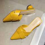 goosudu  Summer Pointed Toe Sandals Women Fashion High Quality Beige Square Heel Shoes Casual Sweet Party Yellow High Heels Plus Size 42