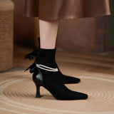 goosudu High Heels Dress Shoes Pointed Toe Bare Boots Black Booties Thin Heeled Fashion Ankle Boots Retro Ladies Shoes Botas