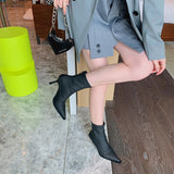 goosudu Pointed Toe Women Stretch Booties Sock Boots Black Brown Khaki Gray Shoes Thin High Heels Back Zipper Fashion Party Pumps Dress