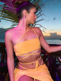 Strapless Crop Top and Long Dress Two Piece Set Yellow Women Summer Outfits Slit Party Club Vacation Beach Maxi Dress