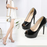 goosudu Sexy Women Dress Pumps Wedding Fetish Shoe 16CM High Heels Peep toe Platform Patent Leather Nighclub Shoes Women Black Pumps