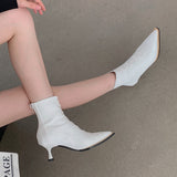 goosudu Winter Designer Women Lace Up Ankle Boots Thin High Heel Pointed Toe Short Boot Shoes Ladies Dress Pumps Chelsea