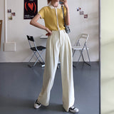 Summer Loose Casual Long Women Fashion Thin High Waist Pants Black Simple Wide-leg Pants Trousers Korean