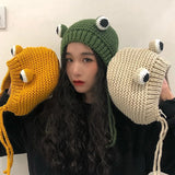 Winter Skullies Female Frog Hat Crochet Warm Knitted Hat Costume Beanie Hats Cap Women Gift Hat Photography Prop Party