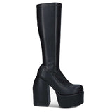 goosudu Punk Style Autumn Winter Boots Elastic Microfiber Shoes Woman Ankle Boots High Heels Black Thick Platform Long Knee High Boots