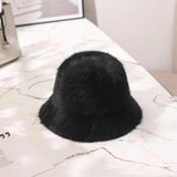 Hat winter women's fashion Solid color rabbit fur hat bucket cap  fisherman's hat retro knitted wool basin Bucket Hat