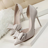 goosudu Fashion Delicate Sweet Bowknot High Heel Shoes Side Hollow Pointed Women Pumps Pointed Toe 10.5CM thin Dress Shoes