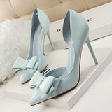 goosudu Fashion Delicate Sweet Bowknot High Heel Shoes Side Hollow Pointed Women Pumps Pointed Toe 10.5CM thin Dress Shoes